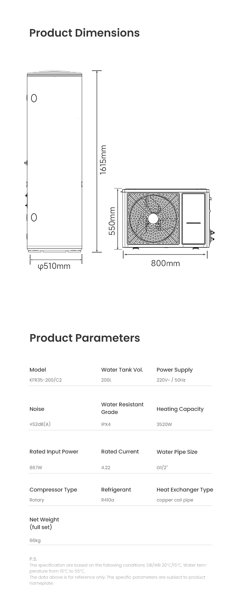 Split heat pump water heater 200L