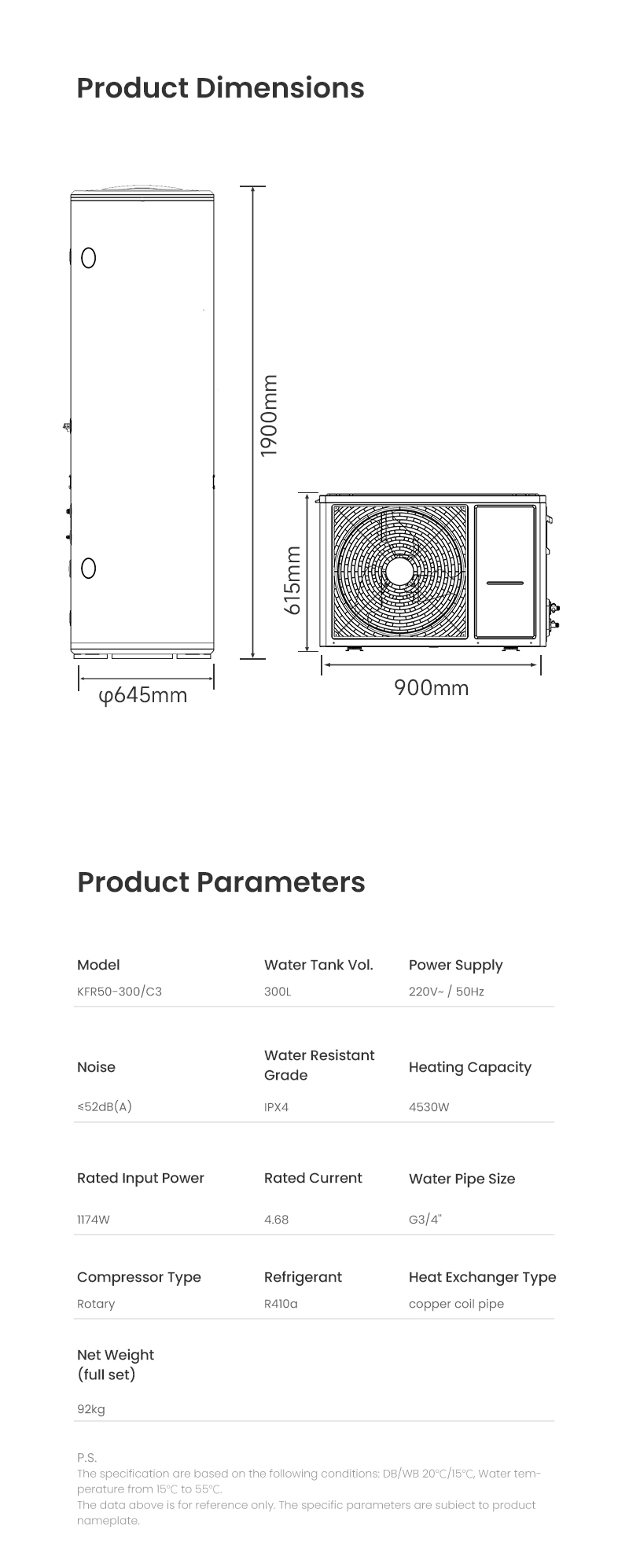 Split heat pump water heater 300L