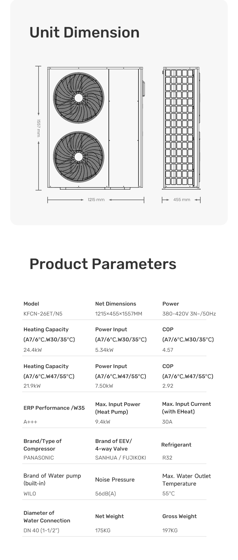 Heating, Cooling and hot water Heat pump 26KW