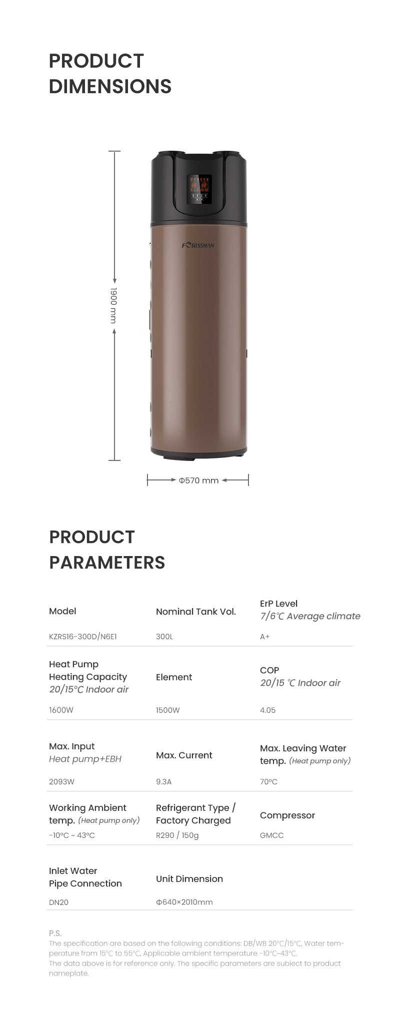 R290 All in one heat pump water heater 300L